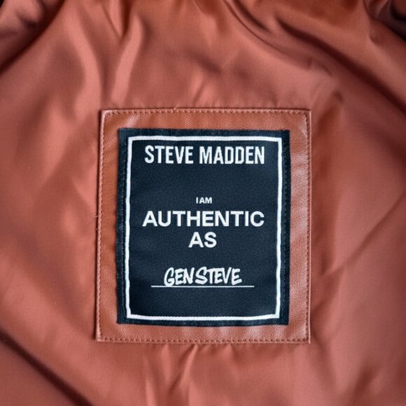 🔥STEVE MADDEN Women Faux Leather Jacket (M) Brown Quilted TRENDY - Picture 3 of 7